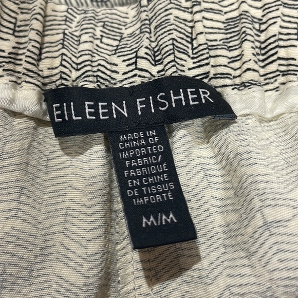 Eileen Fisher Ecru Broken Chevron Patterned Wide Crop Pants - Picture 3 of 10
